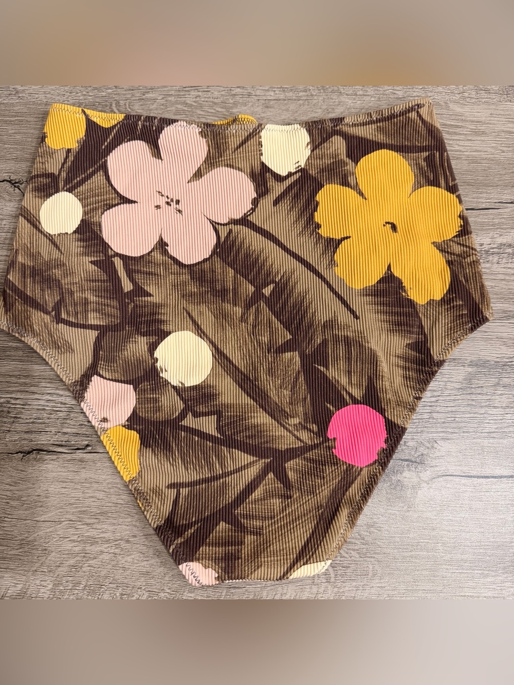 Aerie Bikini Bottom High Waisted Full Coverage Floral Hawaiian Pink Brown Small - Picture 3 of 3